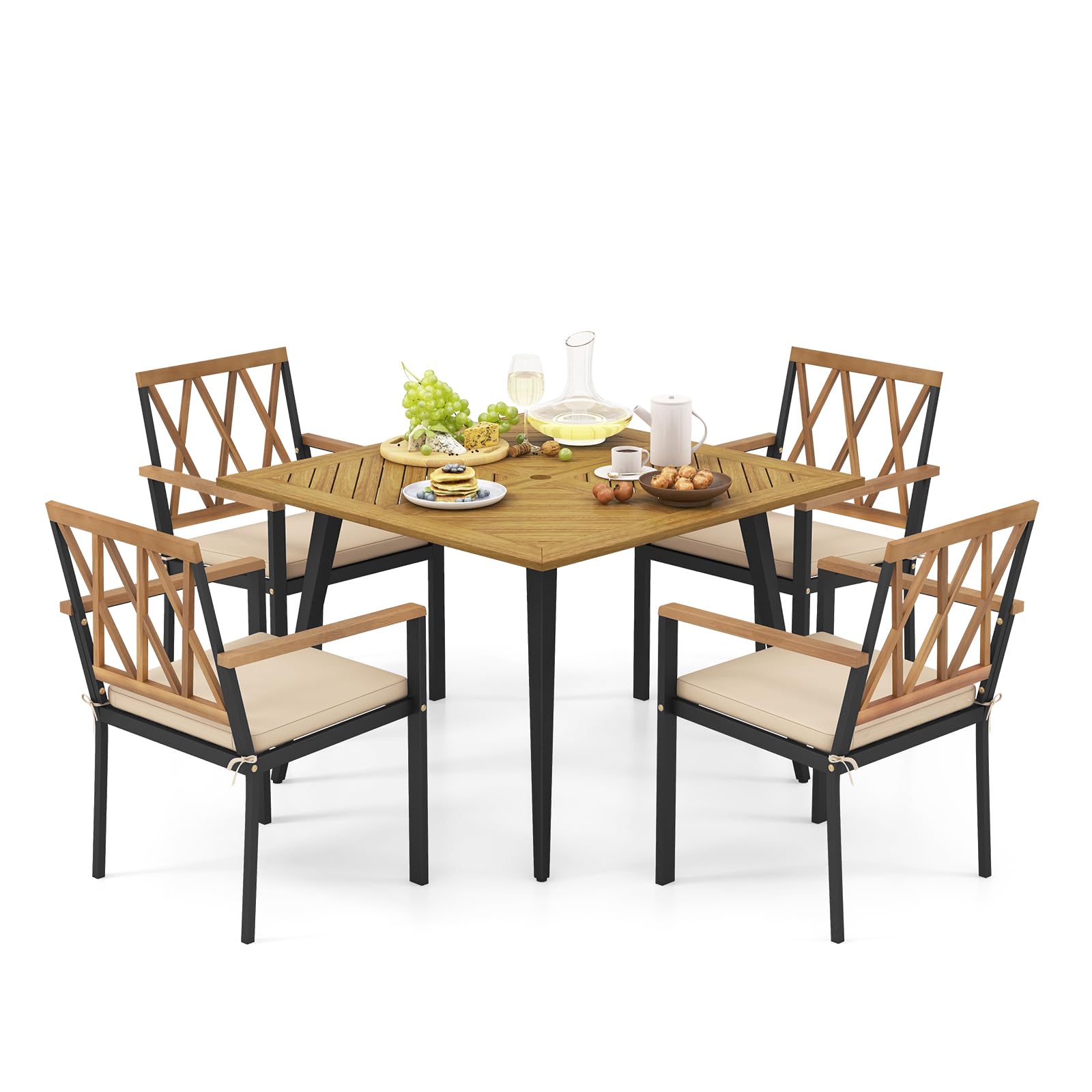 Tangkula 5 Pieces Patio Dining Set(Natural)